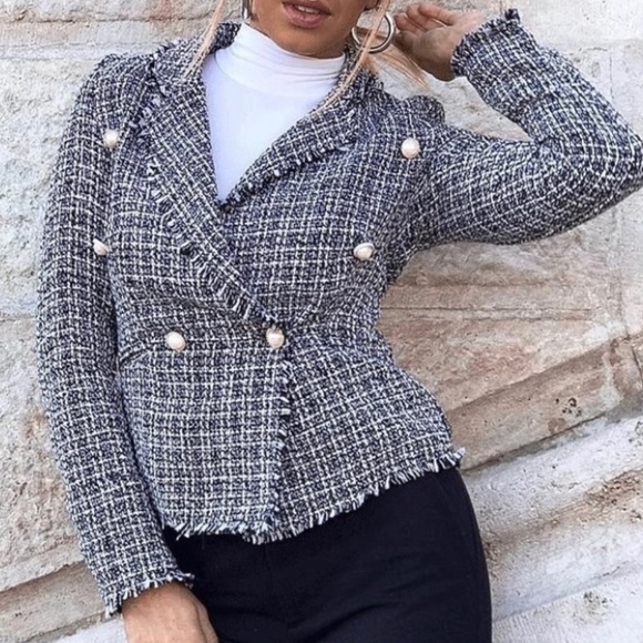 Parisian Works Jackets & Blazers - NWT Parisian Tweed Button Fray Edge Blazer SZ:6